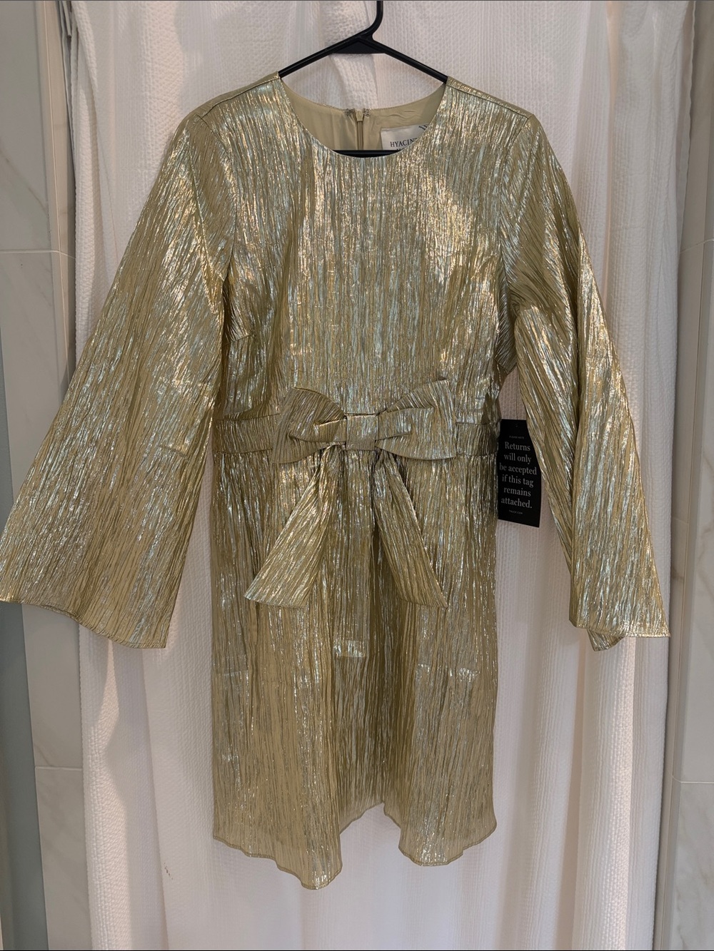 Gold Metallic Tie-Waist Mini Dress - Picture 8 of 16